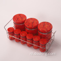 Kruidpotten en rek Set 9-delige set Spices Zout Peper Zoutpot Plastic Deksel Rood afdrukken Ronde Glas Zout en peperpotten